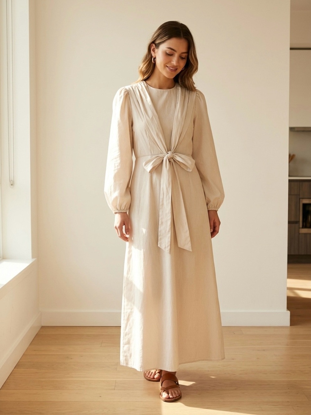 TWIICE Sara Crossover Cotton Modest Maxi Dress Pinstripe AU 8 US 4 $180
